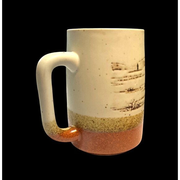 Vintage Otagiri Oil Well Scene Stoneware Mug - Brown & Beige Speckled Design - Picture 2 of 5